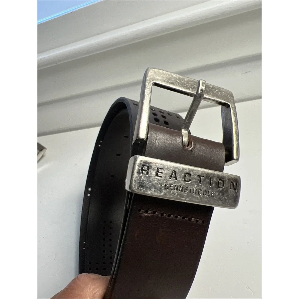 Reaction Kenneth Cole Dress Belt Brown  Mens Sz M 32 Y2K Punched Whole